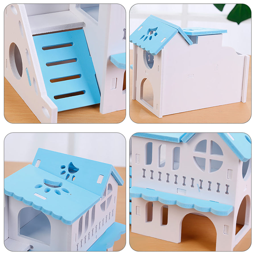 Wooden Two-Layer Hamster House with Ladder Design