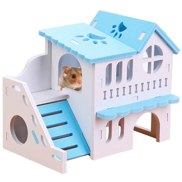 Wooden Two-Layer Hamster House with Ladder Design