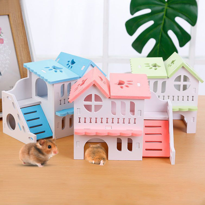 Wooden Two-Layer Hamster House with Ladder Design
