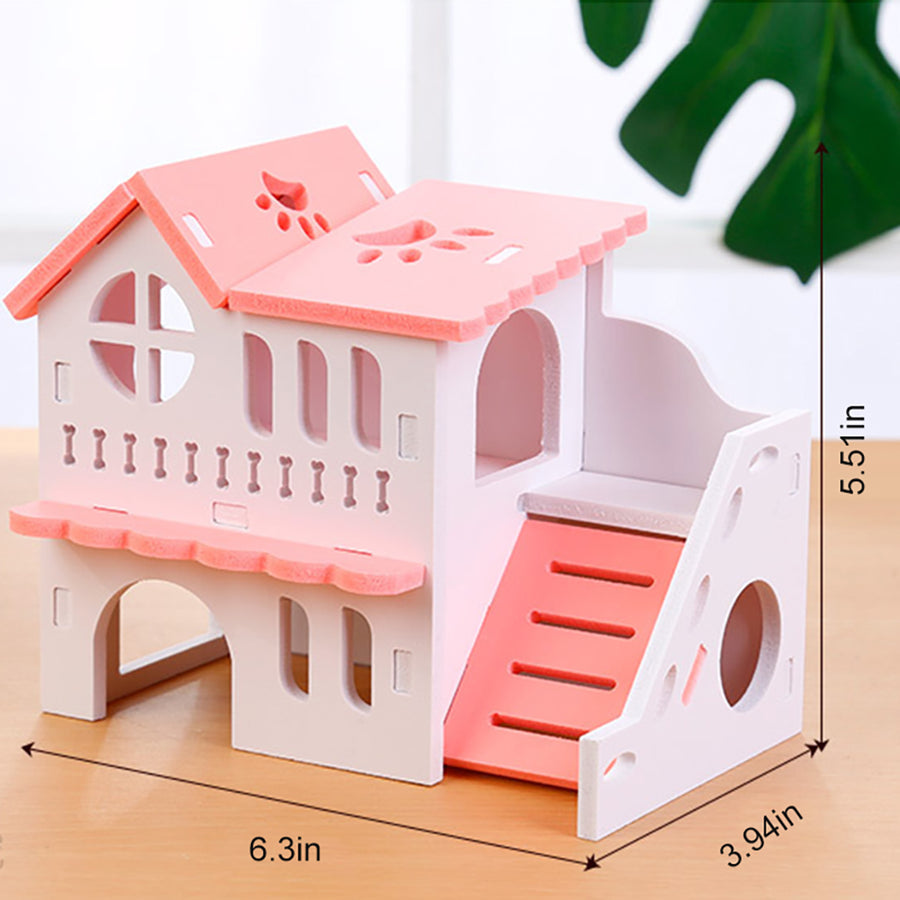 Wooden Two-Layer Hamster House with Ladder Design