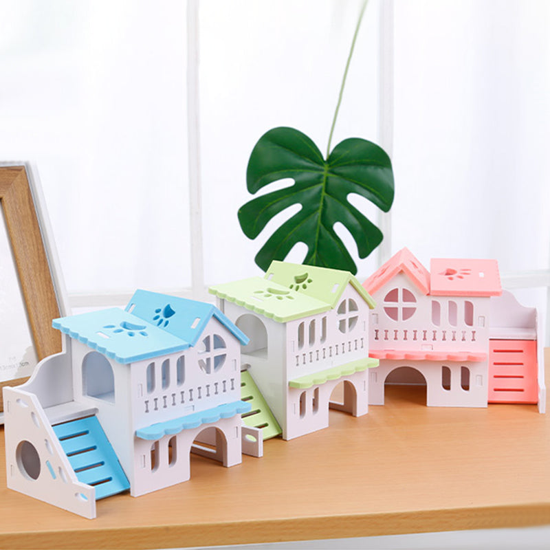 Wooden Two-Layer Hamster House with Ladder Design