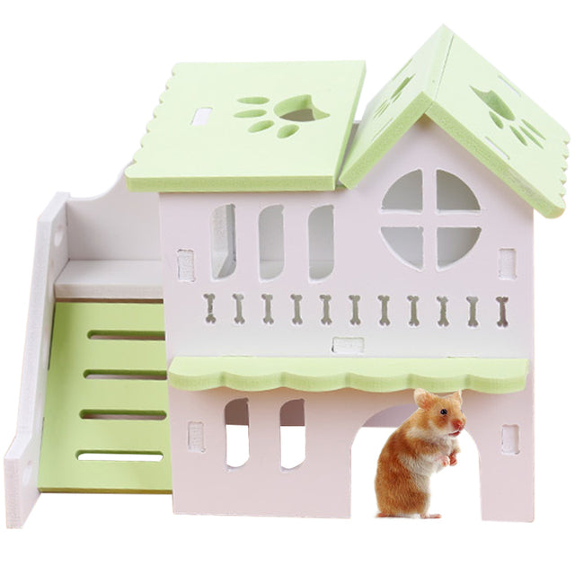 Wooden Two-Layer Hamster House with Ladder Design
