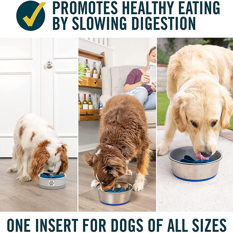 Dog eating from spiral slow feeder bowl